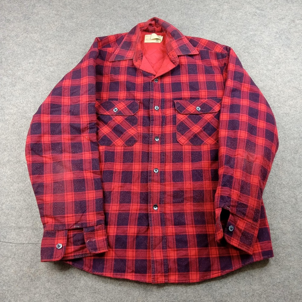Vintage Fieldmaster Jacket Mens Large Red Plaid Quilted Flannel‎ Sears Workwear